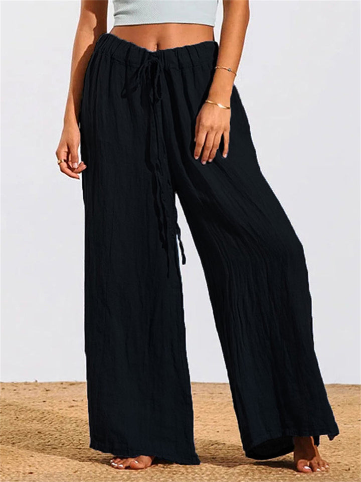 Soft Drawstring Solid Color Wide Leg Pants