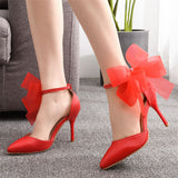 Sexy Fire Red&White Butterfly Floral Pointed Toe Party High Heel Pumps