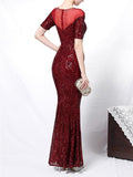 Shimmering Sequined Illusion Neck Mermaid Dress for Evening Party