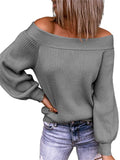 Sexy Off-The-Shoulder Loose Knit Solid Color Pullover Sweater