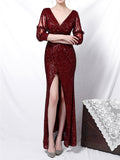 Elegant Sexy Deep-V Design Solid Color Split Decorated Sequins Evening Dresses