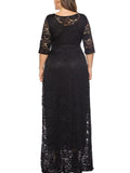 Women's Elegant Plus Size Floral Lace Maxi Pocket Dress for Evening Party