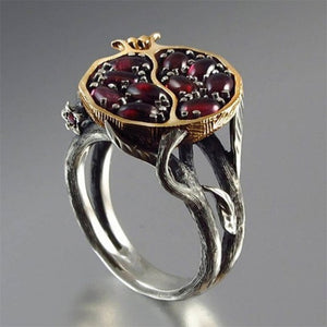 Multi Size Pretty Round Silver Gold Natural Red Pomegranate Ring