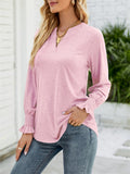 Casual Solid V Neck Lotus Leaf Sleeve Long T-shirts For Women