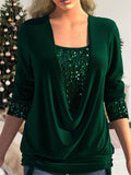 Women's Luxury Contrast Color Sequins Faux Two Shirts