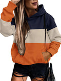 Women's Trendy Leopard Printed Stripe Hooded Front Pocket Sweatshirt