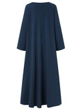 Vintage V Neck Solid Color Long Sleeve Spring Dress