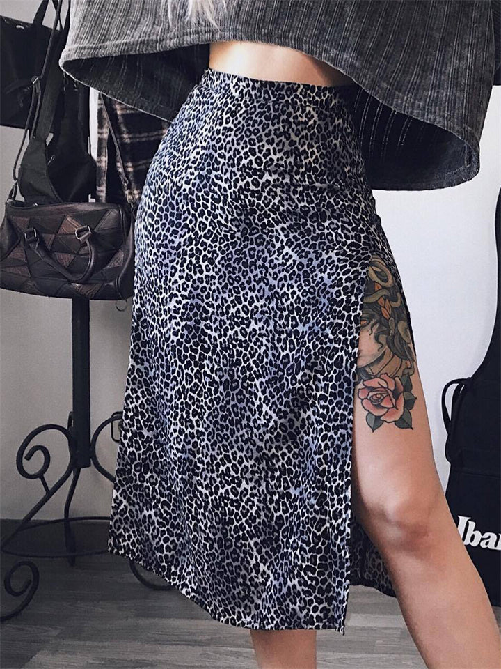 Fashion Leopard Flower Print High Waist A-Line Skirt