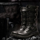 Side Buckle Fastening Low Block Heel Calf-Length Soft Footbed Leather Boots