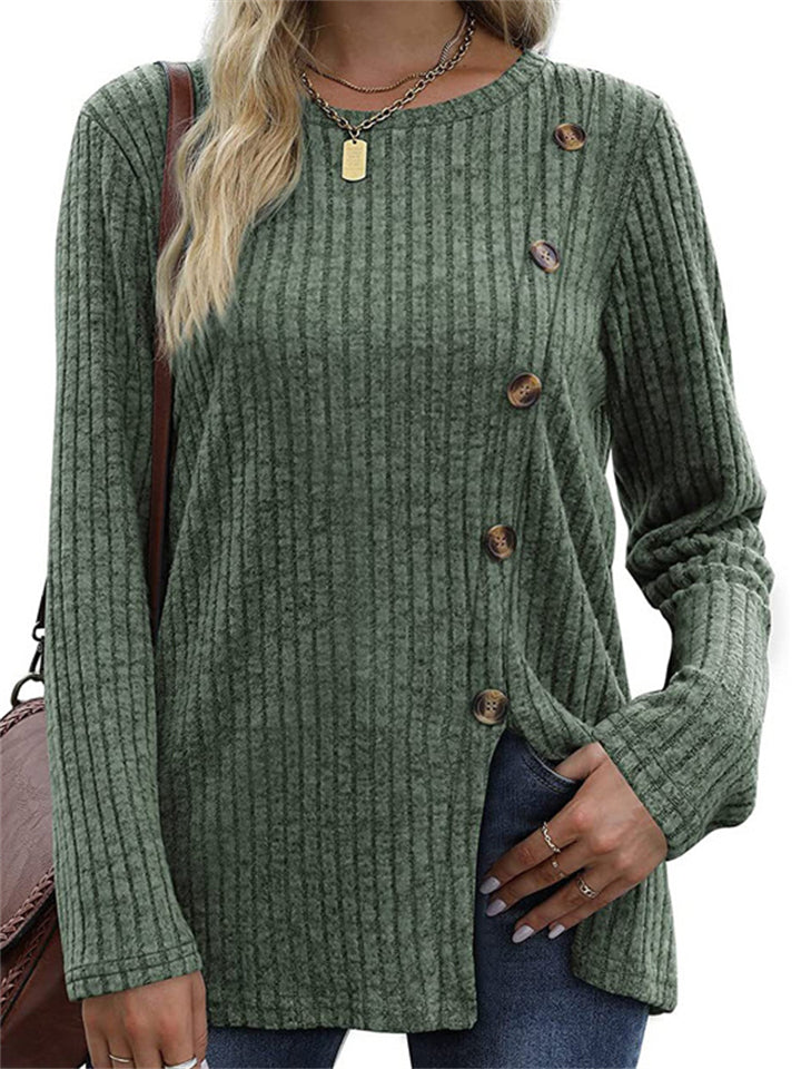 Ladies Chic Button Front Split Long Sleeve Knitted Shirts