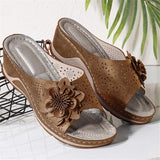 Women's Cute Soft Footbed Floral Deco Cutout Non-Slip Wedge Slippers