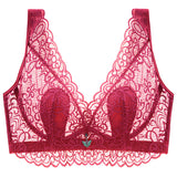 Wine Red--Plus Size Lace Breathable Lightly Lined Push Up Wide Shoulder Bras