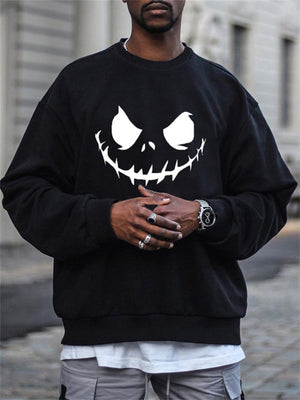 Autumn Male Plush Black Round Neck Mood Letter Ghost Print Hoodie