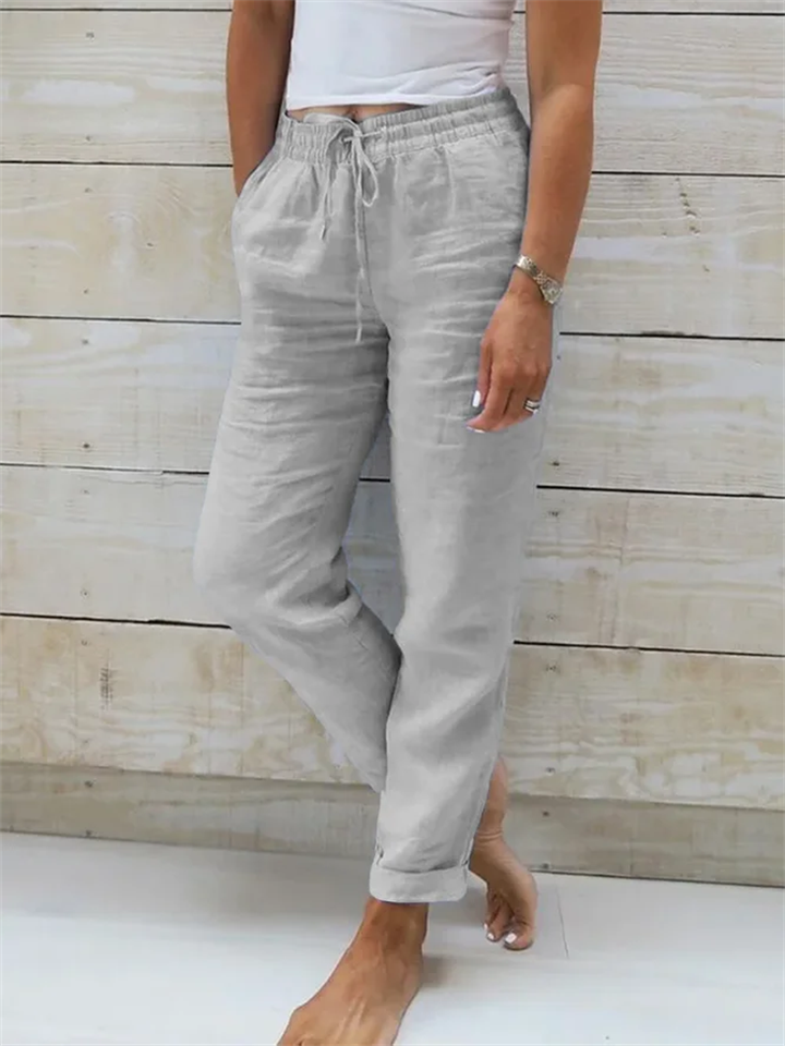 Women's Summer Holiday Elastic Waist Solid Color Soft Pants