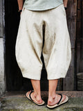 Plus-sized Cotton Linen Casual Cropped Pants For Men