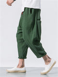 Men's Casual Loose Fashion Solid Color Linen Cropped Pants