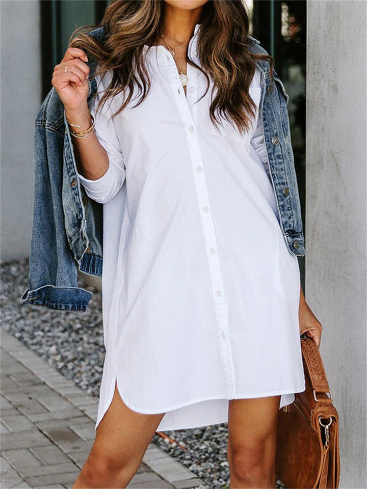 Casual Stand Collar Long Sleeve Extra Loose Lady Blouses with Pockets