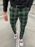 Men's Classic Plaid Skinny Pencil Pants with Pocket