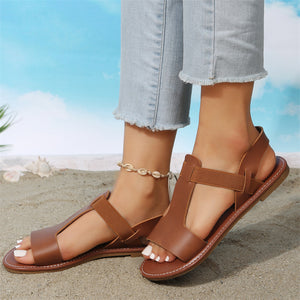 Vintage Style Elastic Strap Brown Non-slip Flat Sandals for Women