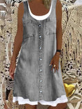 Fashionable Scoop Neck Sleeveless Contrast Trim Flared Style Knee-Length Dress