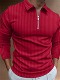 Men's Fashion Long Sleeve Vertical Stripe Zipper Polo Tops