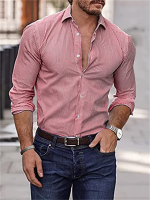 Men's Fashionable Thin Stripe Casual Lapel Formal Shirts