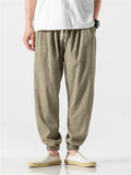 Men Cotton Linen Lightweight Drawstring Pants