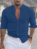 Casual Men's Stand Collar Long Sleeve Button Shirts