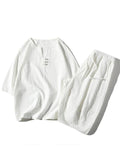Comfy 2-Piece Linen Outfit Front Button T-Shirt + Drawstring Cropped Pants