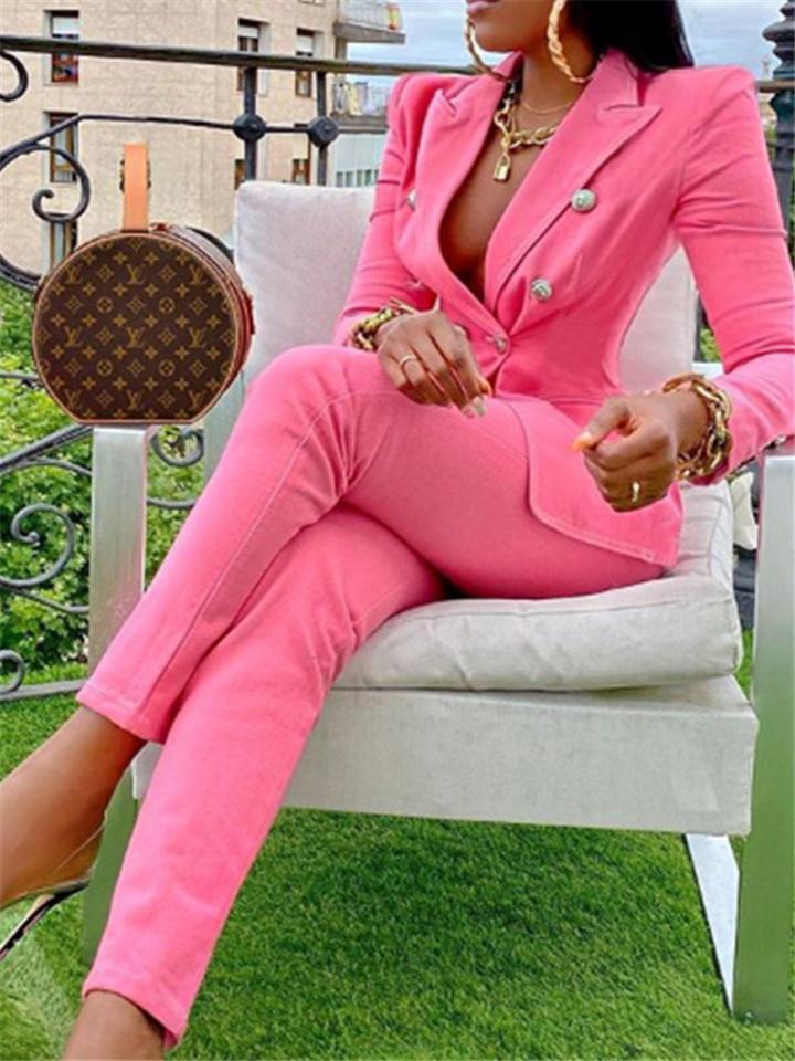 Women's Fashion Suit Button Up Blazer + Straight Leg Pants