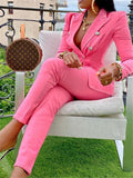 Women's Fashion Suit Button Up Blazer + Straight Leg Pants