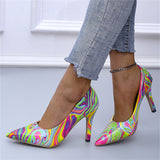 Ladies Unique High Heels Graffiti Pointed Toe Pumps