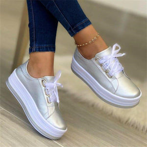New Shallow Mouth Round Toe Lace Up Platform Shoes