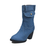 Women's Stylish High Heeled Denim Ankle Boots