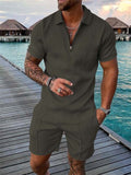 Lapel Collar Short Sleeved Summer Beach Outfits For Men
