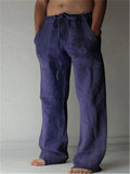 Men's Casual Lace Up Elastic Waist Sun Print Cotton Pants