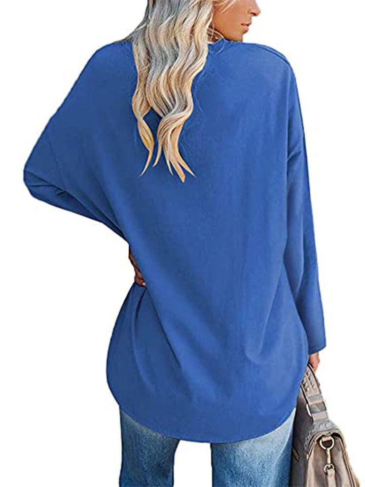 Women's V Neck Long Sleeve Cozy Loose Cotton T-shirts
