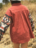 Women's Aztec Pattern Corduroy Blouses for Autumn Winter
