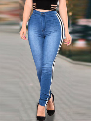 Women's Fashion Stretchy Fit Blue Denim Jeans for Summer Autumn