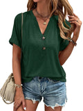 Women's Summer V Neck Short Sleeve Button Shirts