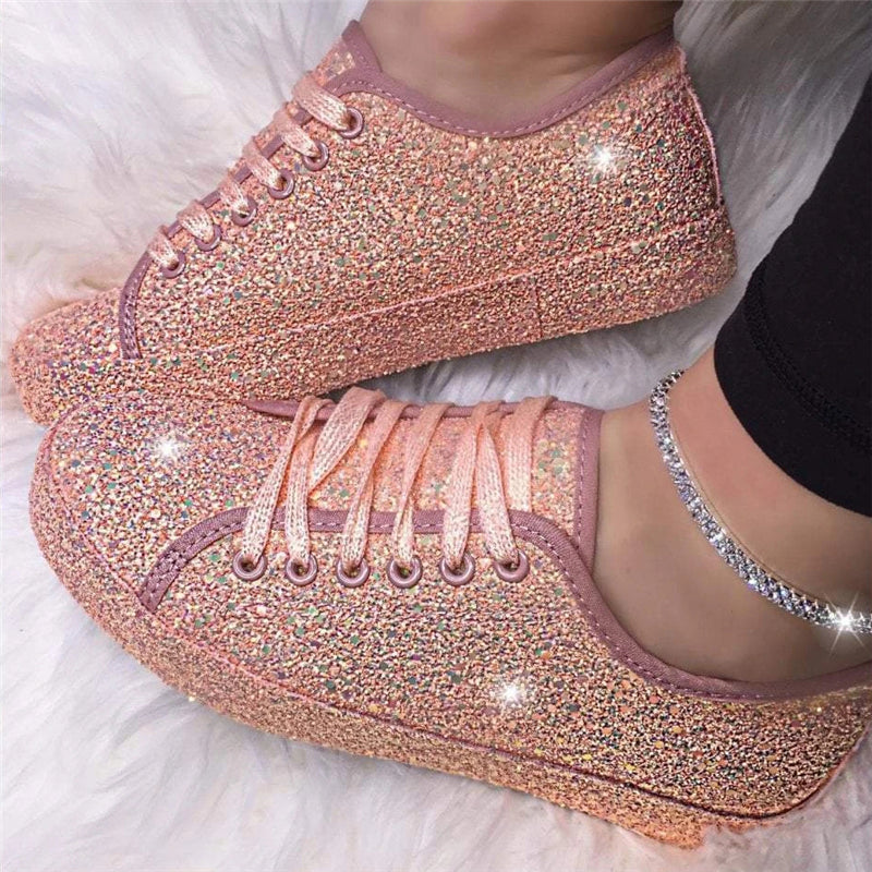Dizzy Glitter Lace-Up Sneakers Shoes For Women