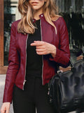 Autumn Fashion Full Zip Up Faux Leather Jackets for Women