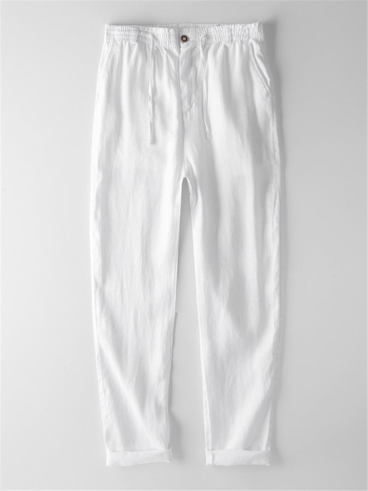 Thin Loose Linen Drawstring Solid Color Pants
