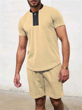 Men's Summer Crew Neck Quarter-Zip Short Sleeve Top + Sports Shorts