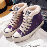 Womens Canvas Snow Sneakers Fur Lined Shoes