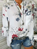 Women's Beautiful Floral Printed Long Sleeve V neck Blouses