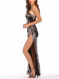 Exquisite Sequined One Shoulder Side Slit Dress for Prom