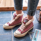 Womens Canvas Snow Sneakers Fur Lined Shoes