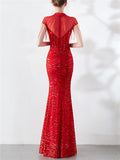 Stunning Sequined Round Mermaid Maxi Dress for Formal Party