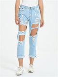 Street Style Fashion Loose Ripped Denim Jeans for Women